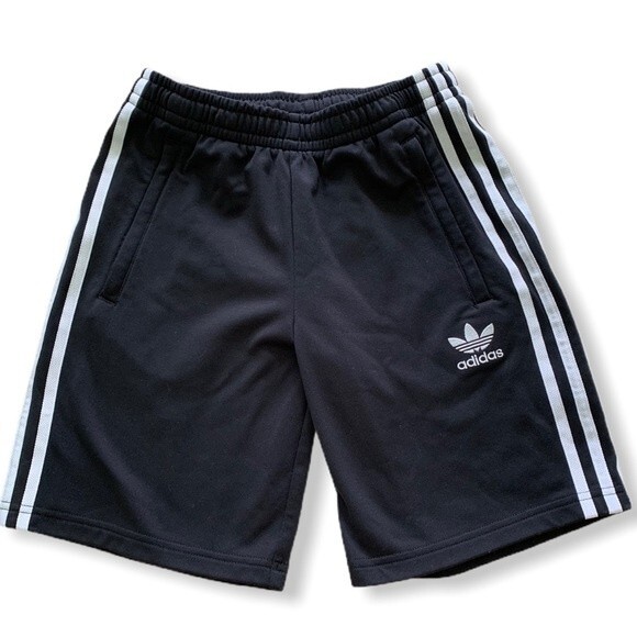 Adidas Superstar Elastic Drawstring Shorts 11-12Y Black White Zipper Pockets - Picture 1 of 6